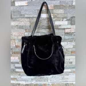 Elegant Black Faux Fur Tote Bag